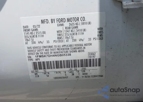 2022 Ford Explorer Xlt из США, поврежденный, VIN 1FMSK7DH4NGB05338